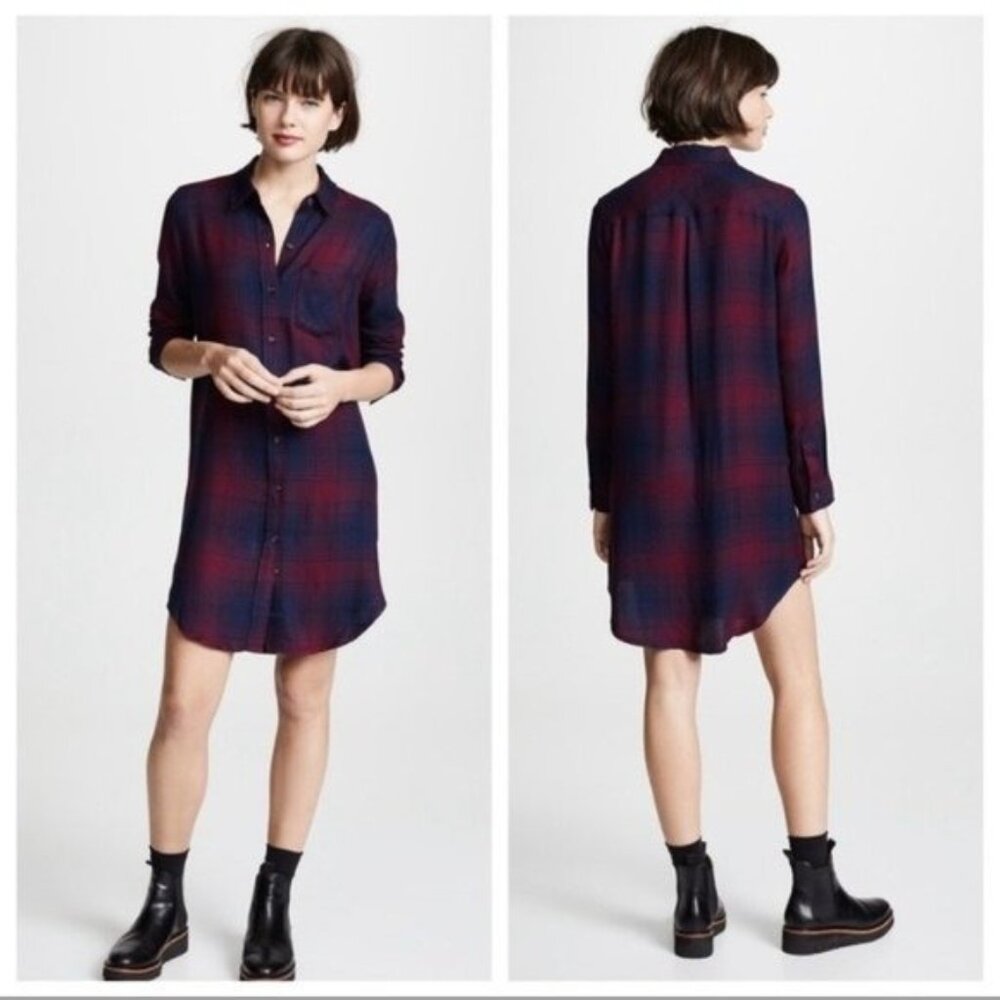 Rails Long Sleeve Plaid Button Front Shirt Dress … - image 1